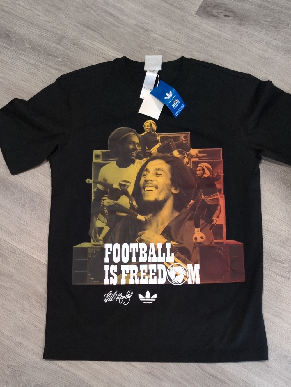 adidas Black Men’s 'Football Is Freedom' Graphic Tee with Multicolor Print